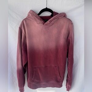 All Saints Men's Harrison Sun- Faded Ombre Pullover Hoodie in burgundy